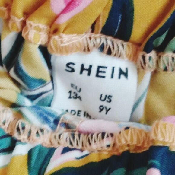 SHEIN Girls Tropical Print Puff Sleeve Crop Top & Ruffle Hem Shorts Set NWT 💙👍 - Picture 7 of 13